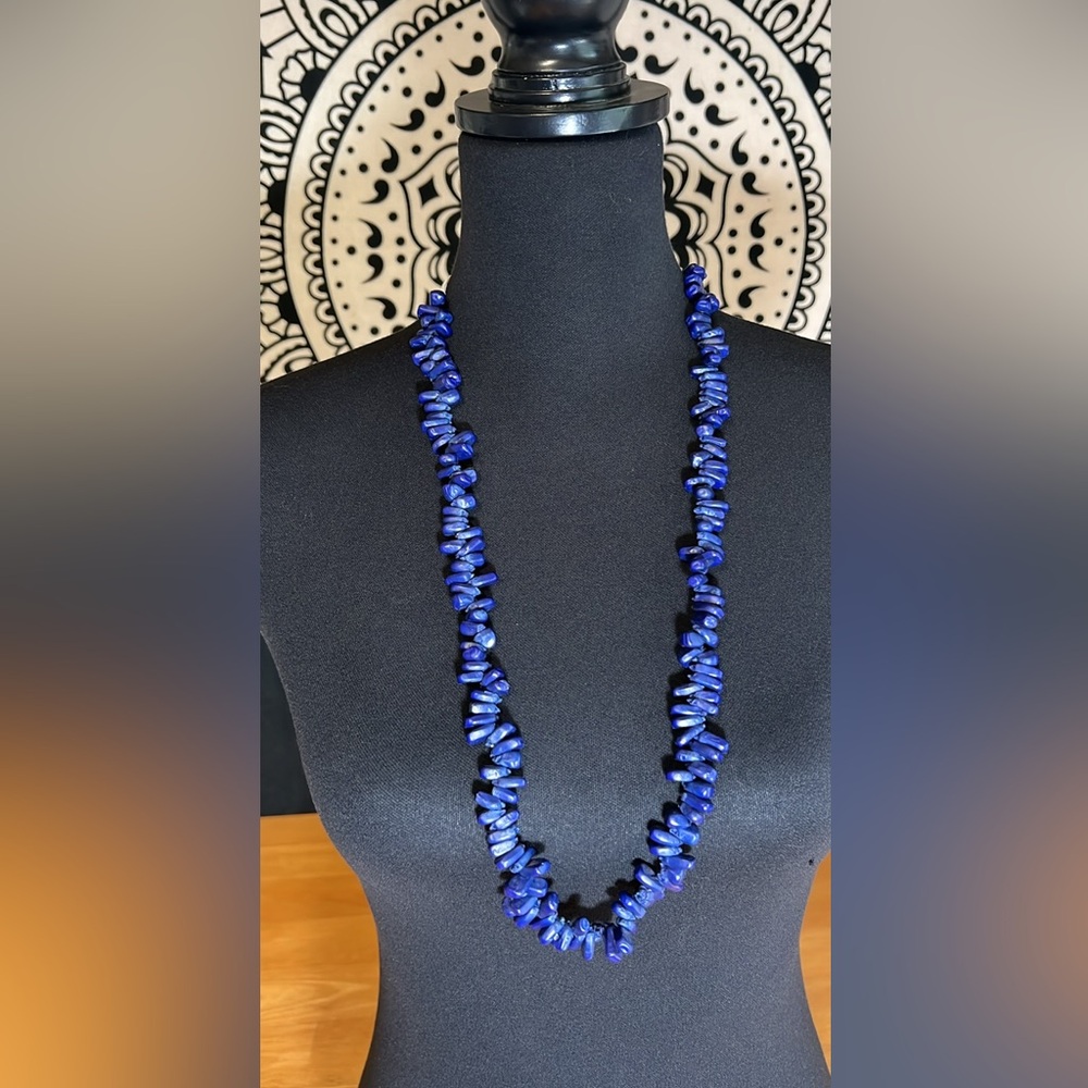 Vintage Boho Native American Blue Dyed Corn Necklace w/Suede Strap 30”